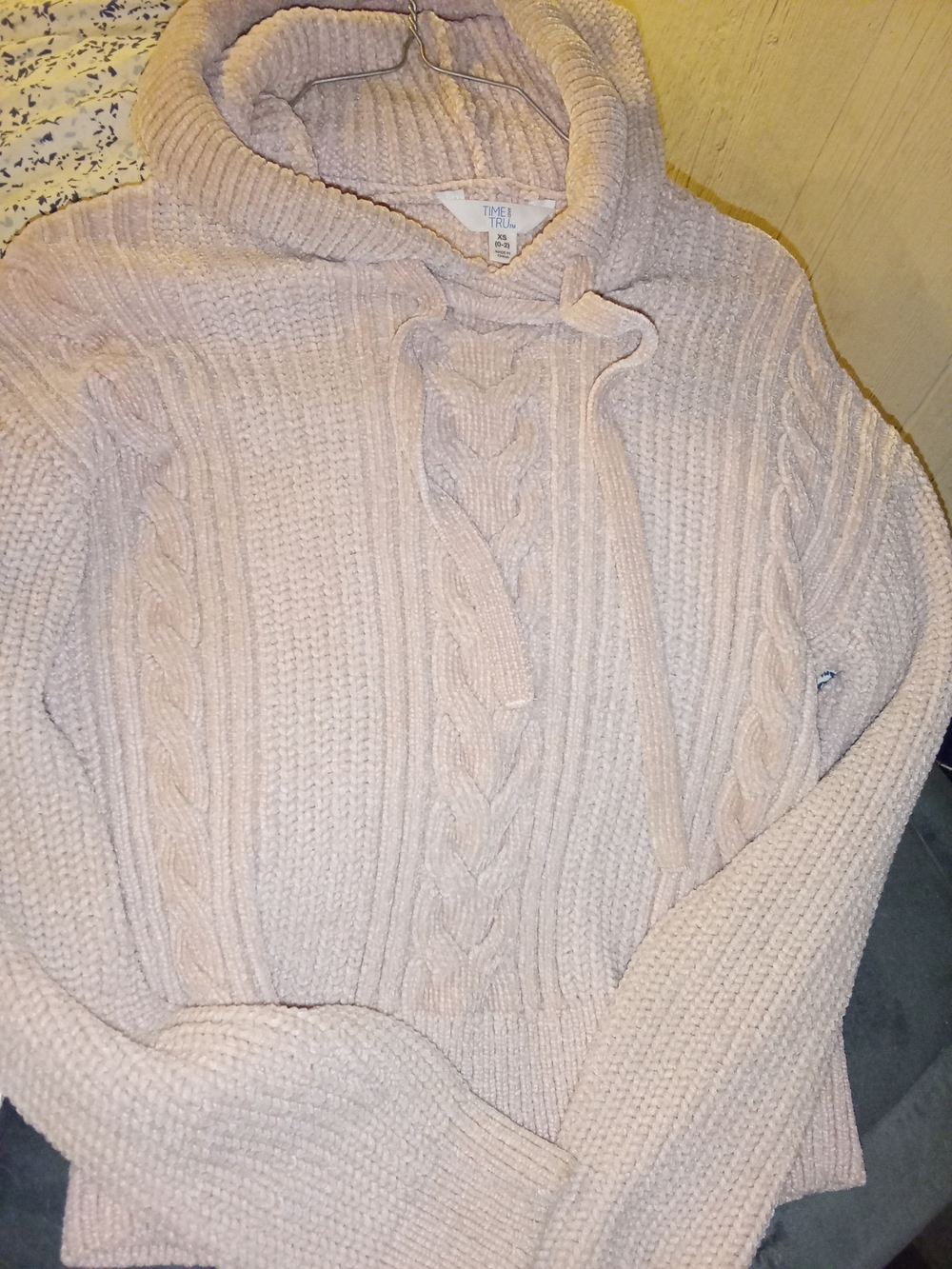 Time and Tru Blush Cable-Knit Hooded Sweater